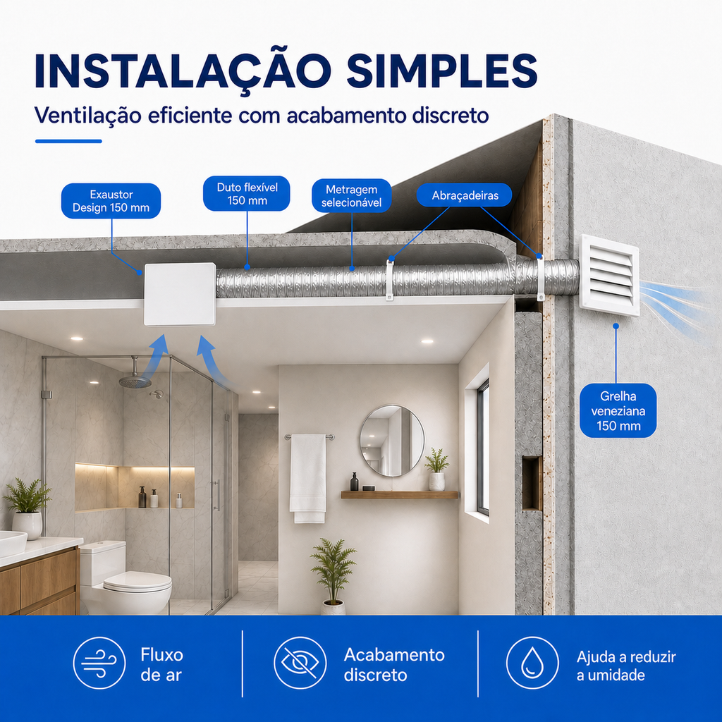 Kit de Exaustão Design 150 mm — instalação — abraçadeiras de nylon