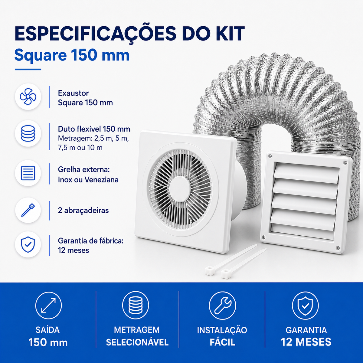 Kit de Exaustão Quadrado 150 mm — especificações