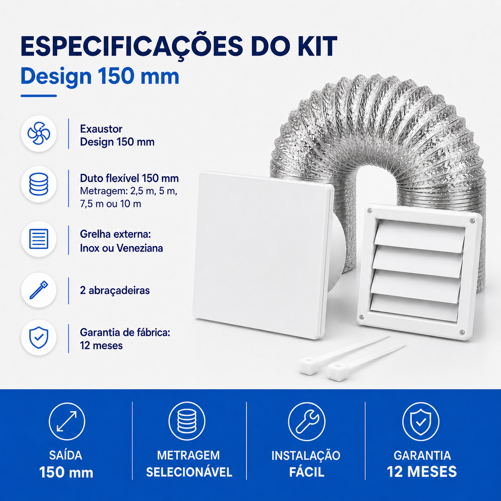Kit de Exaustão Design 150 mm — especificações — abraçadeiras de nylon