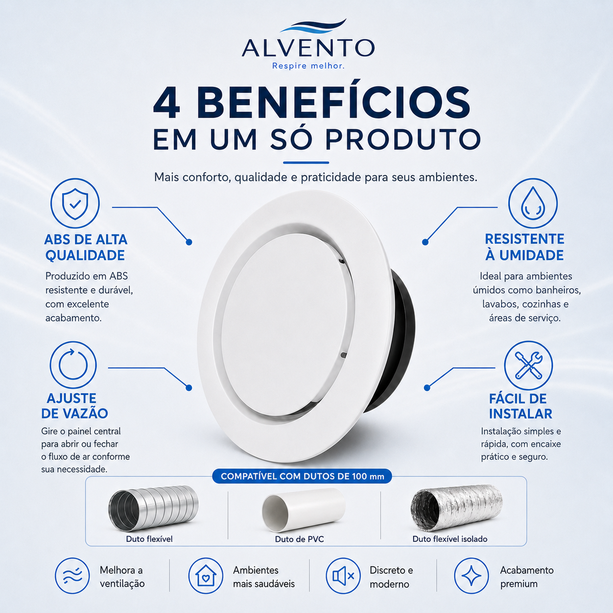 Difusor de Ar Redondo em ABS 100 mm — Branco