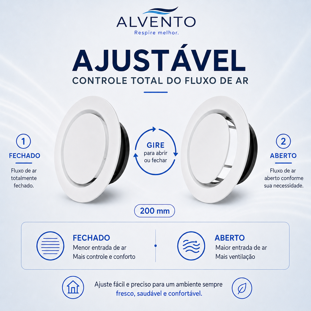Difusor de Ar Redondo em ABS 200 mm — Branco