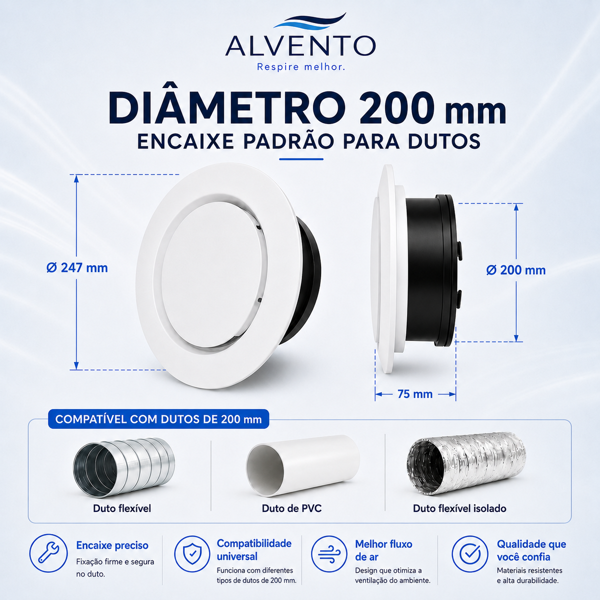 Difusor de Ar Redondo em ABS 200 mm — Branco