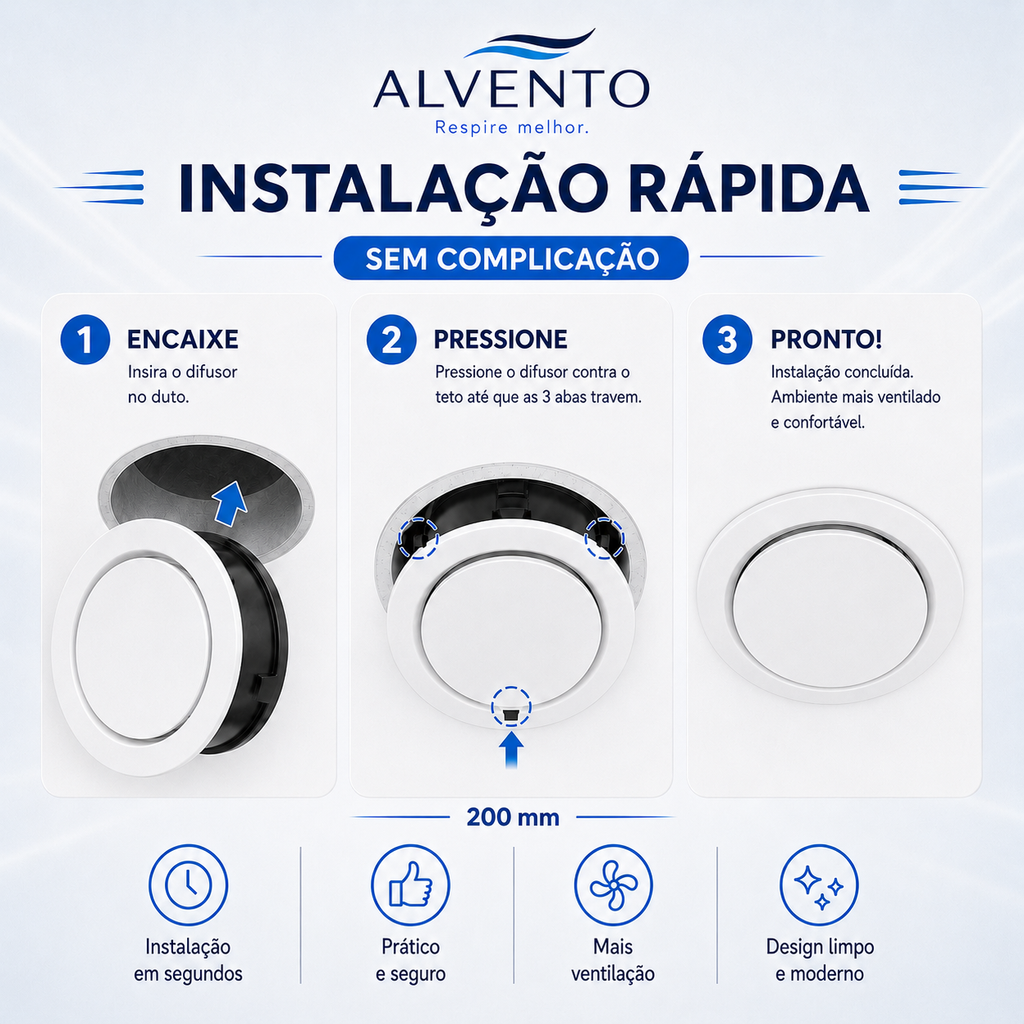 Difusor de Ar Redondo em ABS 200 mm — Branco