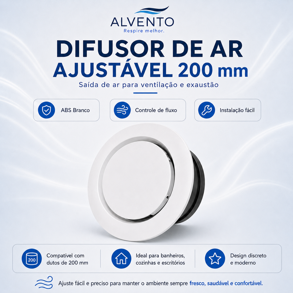 Difusor de Ar Redondo em ABS 200 mm — Branco