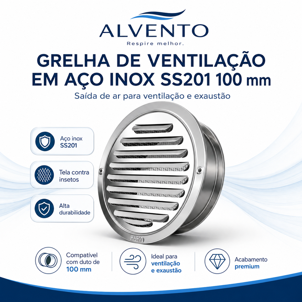 Grelha de Ventilação em Aço Inox SS201 100 mm (4 pol.)