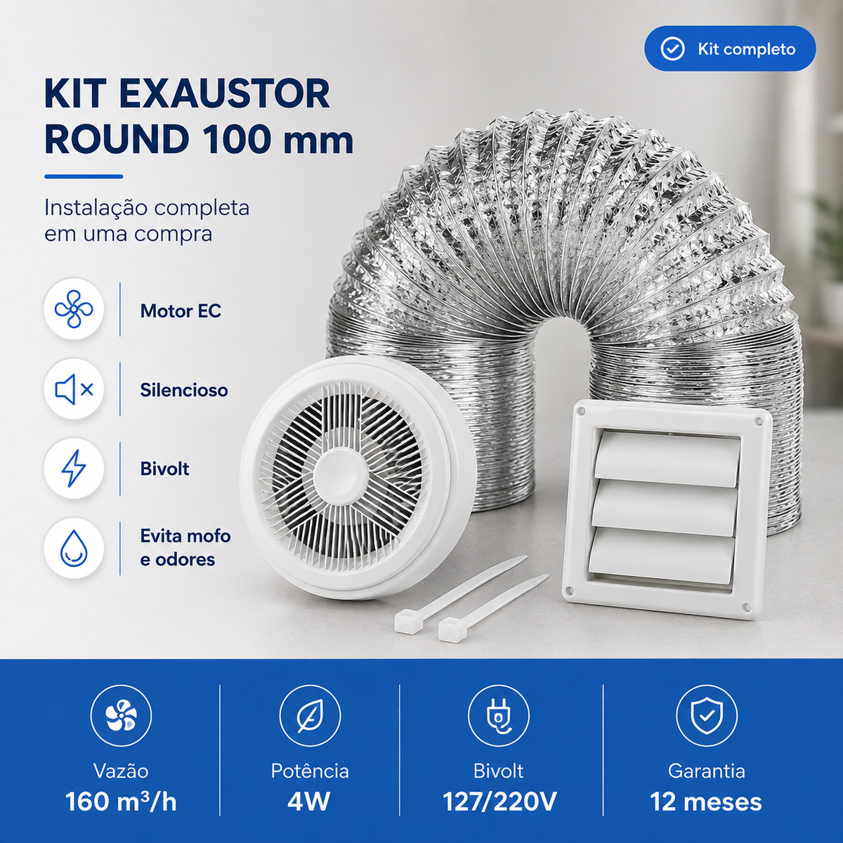 Kit de Exaustão Redondo 100 mm — visão geral