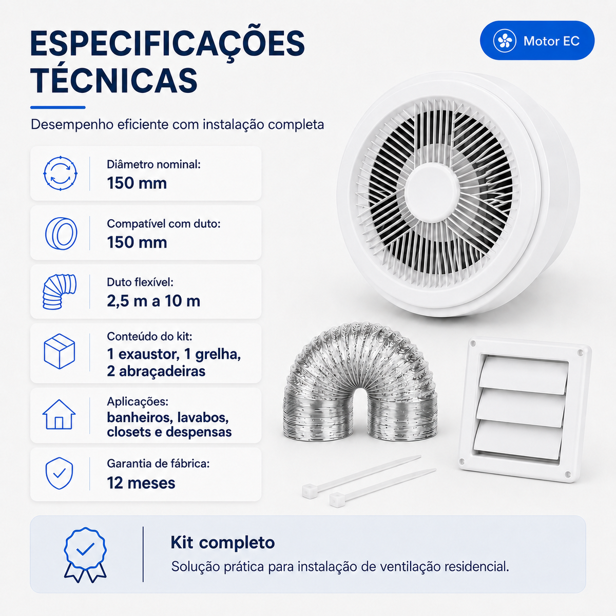 Kit de Exaustão Redondo 150 mm — especificações