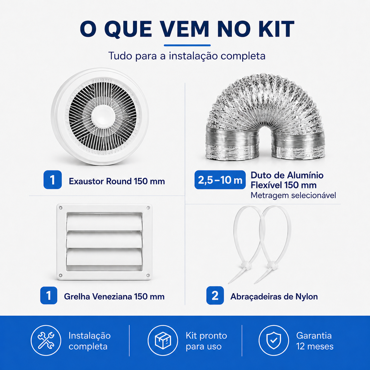 Kit de Exaustão Redondo 150 mm — conteúdo do kit