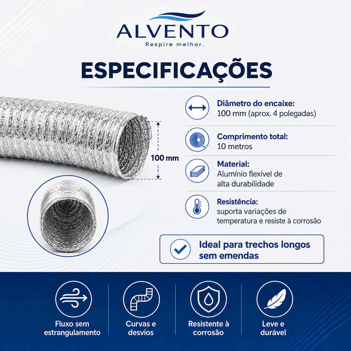 Duto Flexível de Alumínio 100 mm