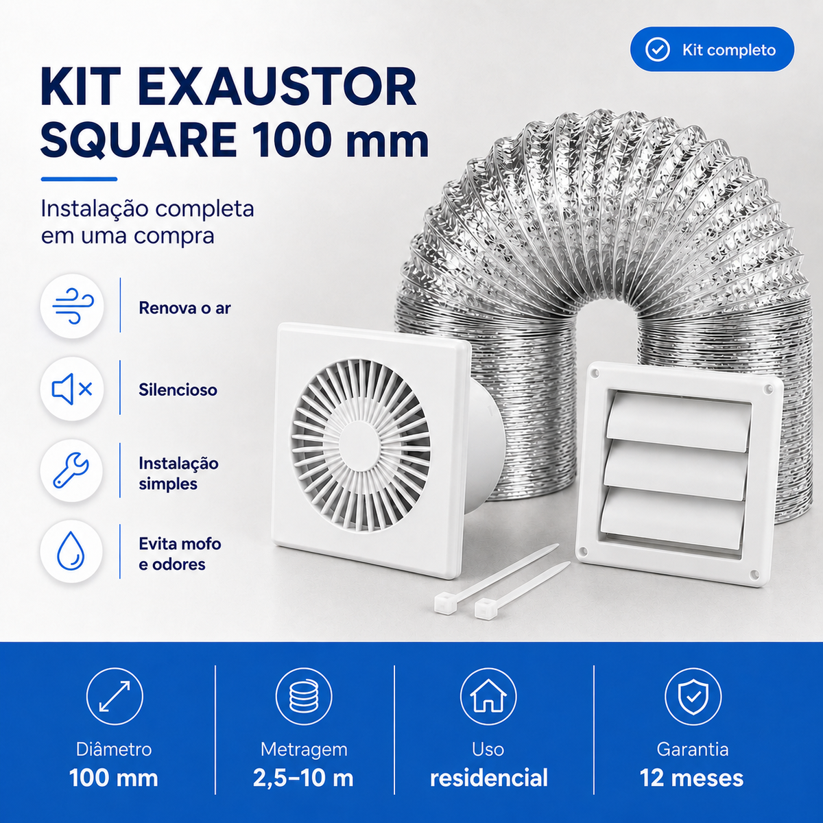 Kit de Exaustão Quadrado 100 mm — visão geral