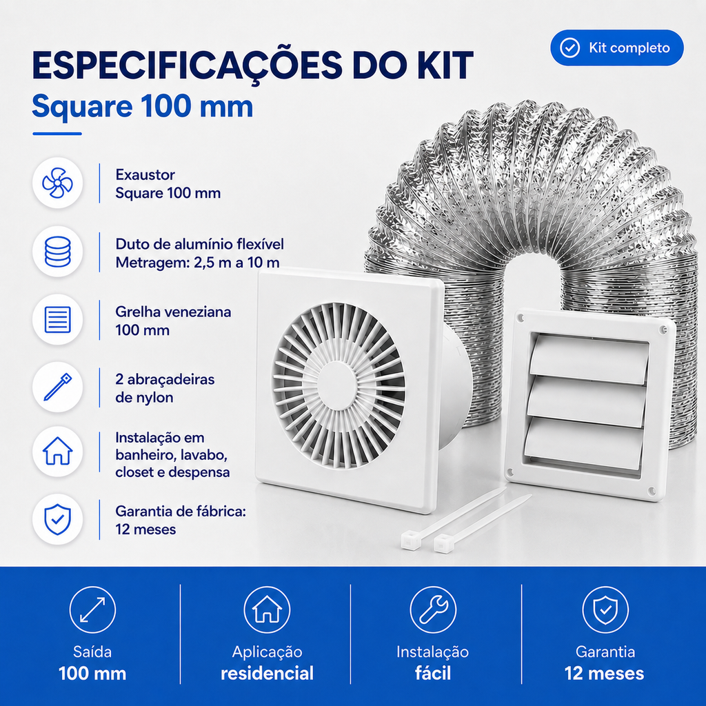 Kit de Exaustão Quadrado 100 mm — especificações
